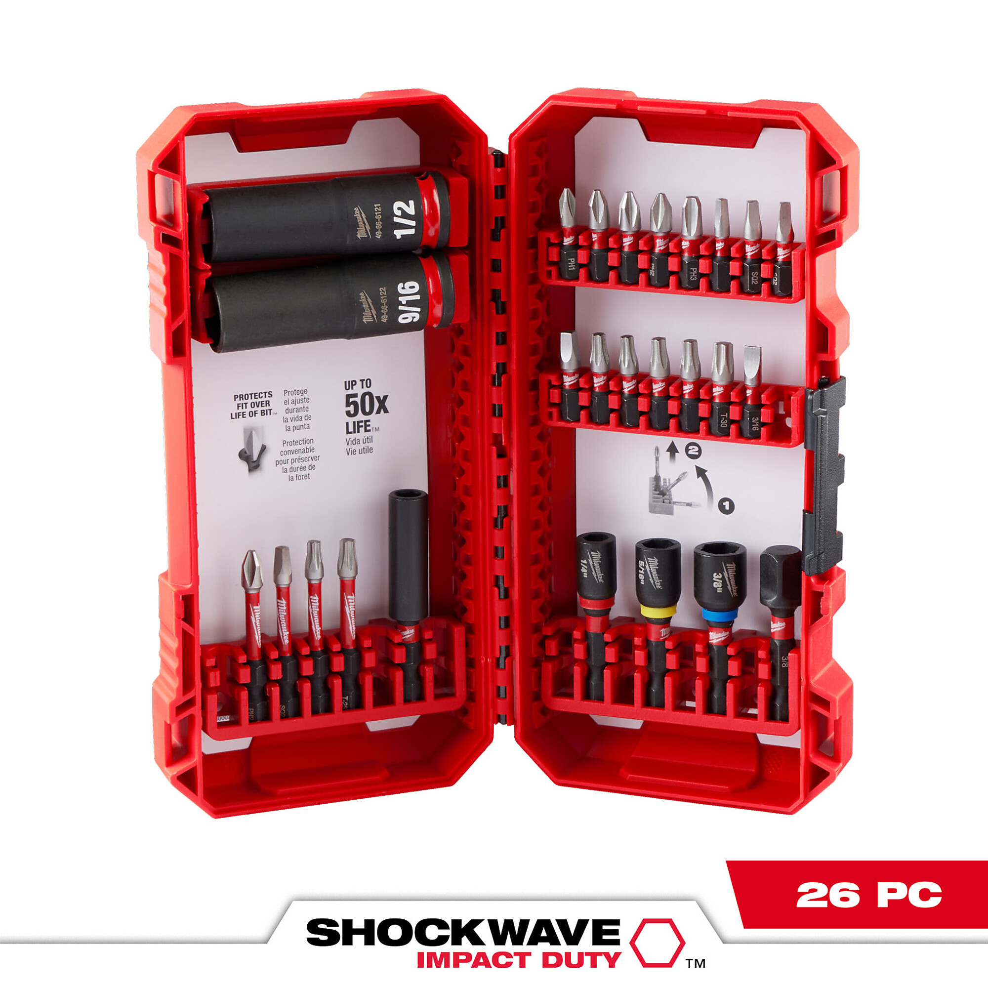 Milwaukee SHOCKWAVE Impact Drive and Fasten Set, 26-Pc., Model# 48-32-4408